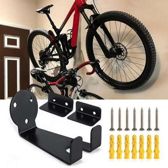 Bike Wall Hanger Heavy Duty Bicycle Hook Holder Stand Bike Wall Hanger Hooks Bike Display Rack for Mountain Bike,1 * Bicycle wall frame 1 package of mounting screws,Black