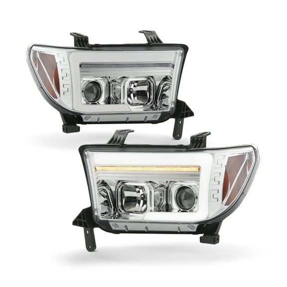 AKKON - Fits 2011-2013 Toyota Sequoia 10-13 Tundra Projector Chrome Headlights w/ LED Sequential Signal   Tube DRL Running Pair