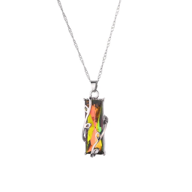 Collier Pendentif Feuilles de Pierre Colorées Tendance Mode Bijou