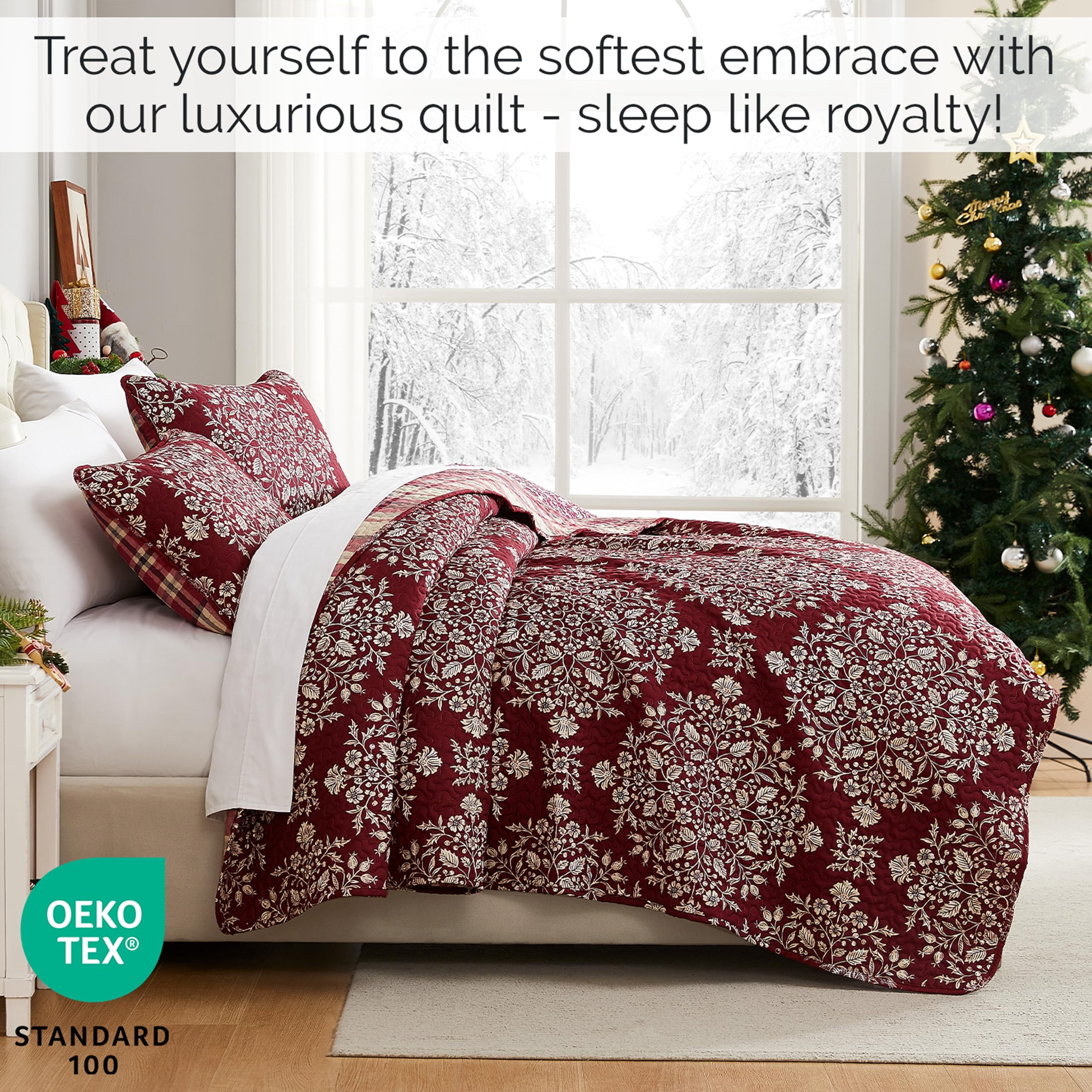 Southshore Fine Living, Inc. Christmas Quilt Twin/Twin XL with Sham, Christmas Carol Red Plaid