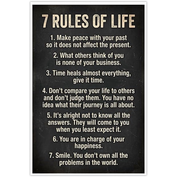 Inspirational 7 Rules of Life Canvas Wall Art Poster Motivational Home Decor Sayings Text Art Artwork for Living Room Bedroom Office Study Decoration