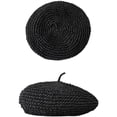 thumbnail image 2 of Byfri Crochet Straw Beret Hat French Artist Style Summer Hat for Women Daily Wear 54-58cm, 2 of 7
