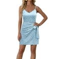 thumbnail image 3 of BRGZLK Women's Summer MIni Dresses Summer Fashion V-Neck Polka Dot Tie Waist Soft Comfortable Casual Vacation Beach Sundress Sky Blue XL, 3 of 5