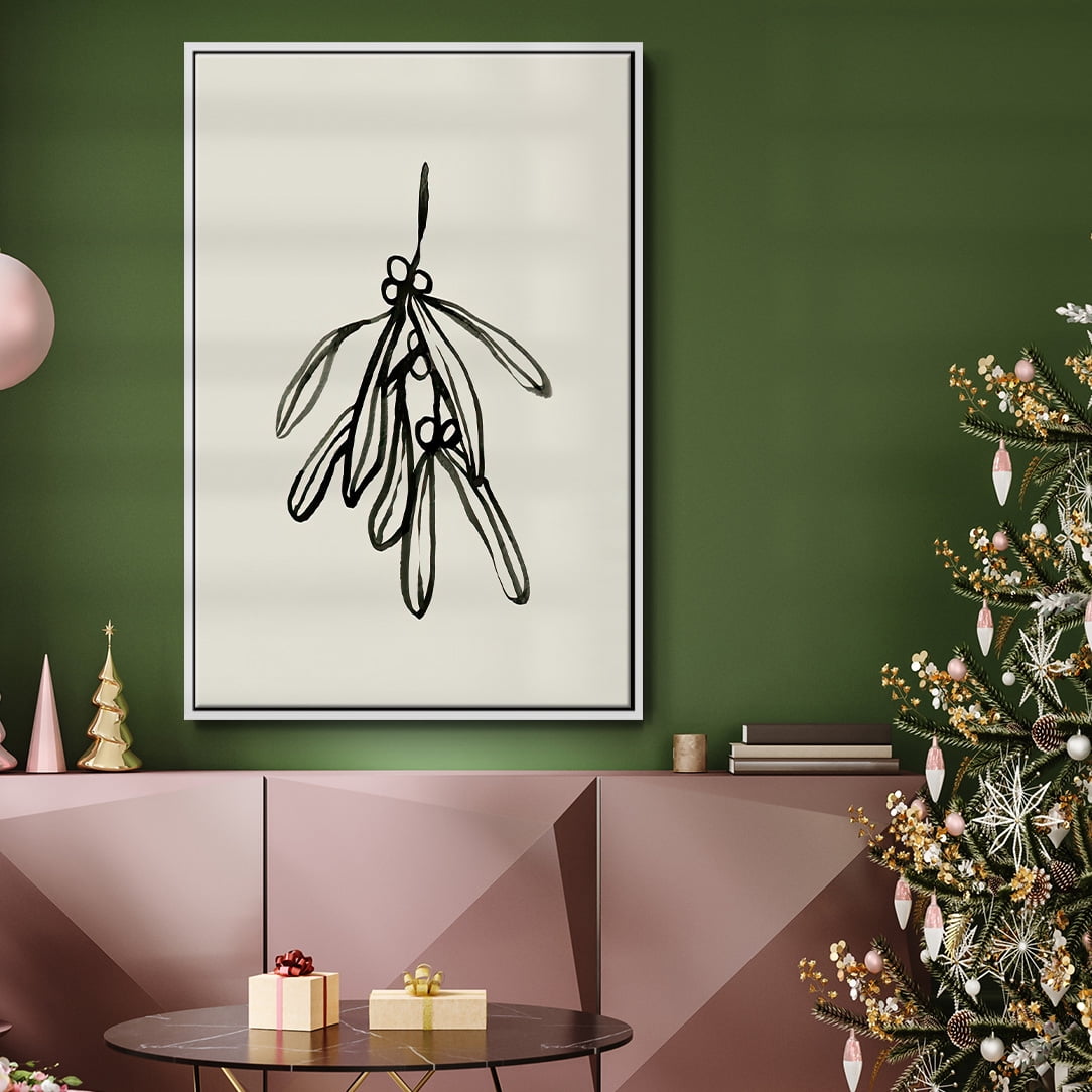 Mistletoe Sketch II - Framed Gallery Wrapped Holiday Canvas - 17 x 25 - White Frame