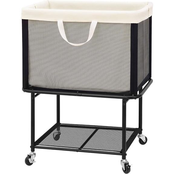 Rolling Laundry Hamper with Lockable Wheels, 29-Gallon (110L) Laundry Cart with Removable Canvas Bag, 2-Tier Clothes Basket Hamper with Shelf for Closet, Bedroom, Bathroom, Laundry Room