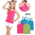 thumbnail image 2 of AHTJRT 4 Pack Tank Tops for Girls Workout Beach Running Vest Cross Racerbacks Camisole Top Lightweight Cotton Soft Tops Blue#03 10 Years, 2 of 6