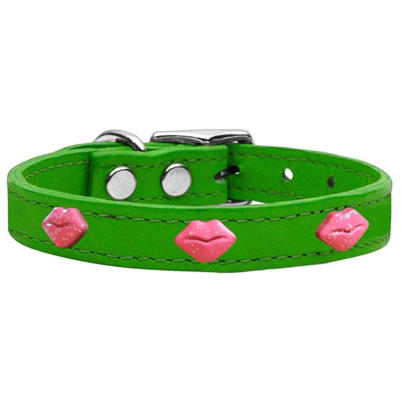 Pink Glitter Lips Widget Genuine Leather Dog Collar Size 16 Emerald Green