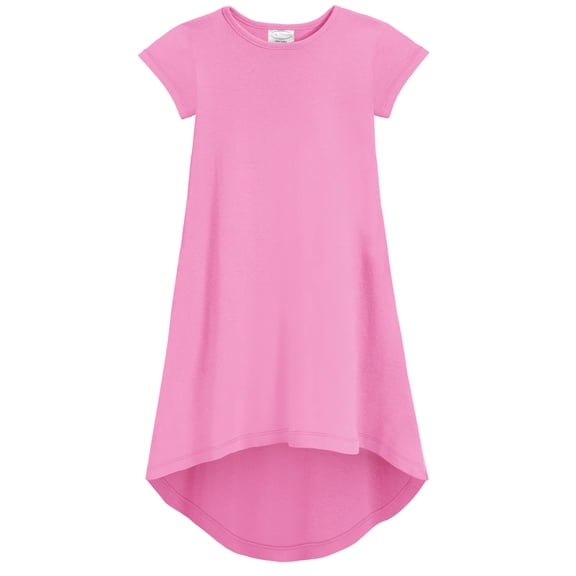 Made in USA Girls Soft Cotton Jersey Short Sleeve Hi-Lo Maxi Dress