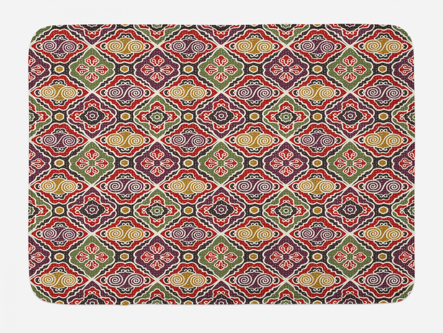 Japanese Bath Mat, Traditional Antique Motifs Eastern Exotic Pattern