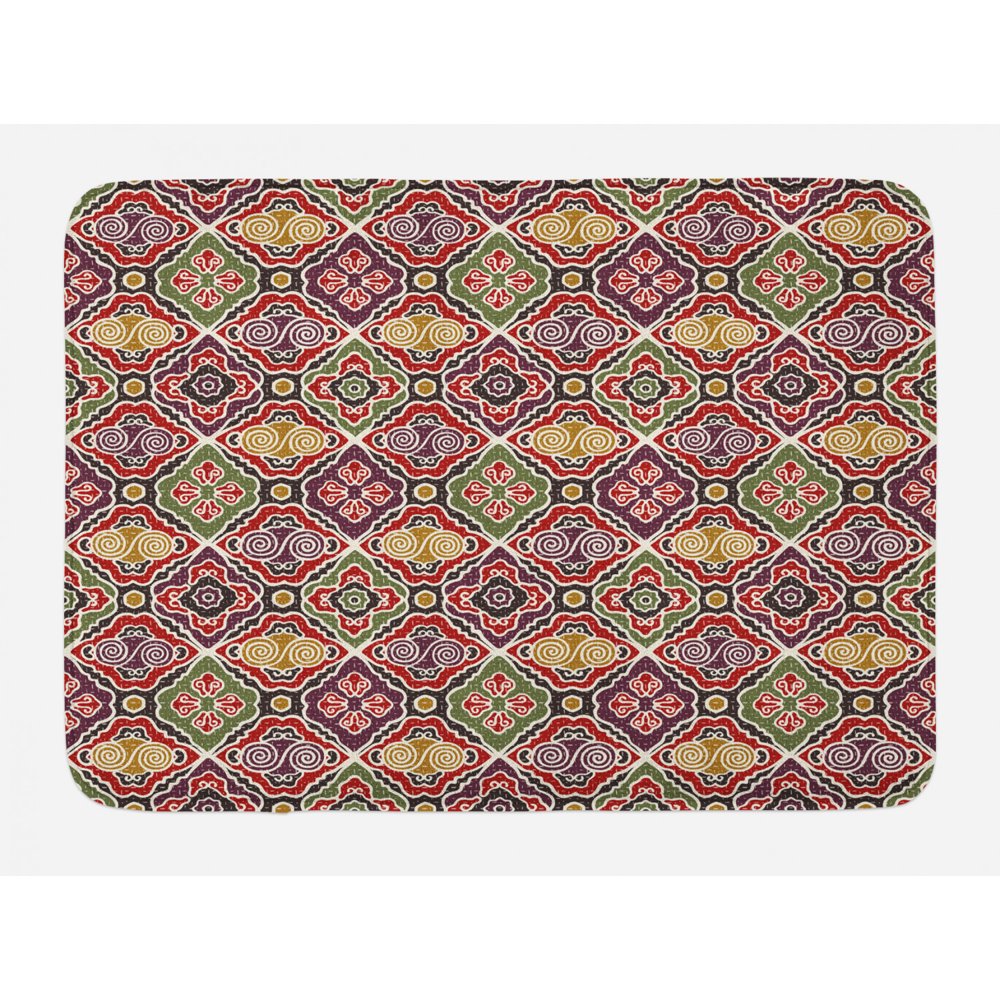 Japanese Bath Mat, Traditional Antique Motifs Eastern Exotic Pattern