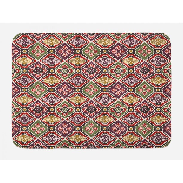 Japanese Bath Mat, Traditional Antique Motifs Eastern Exotic Pattern