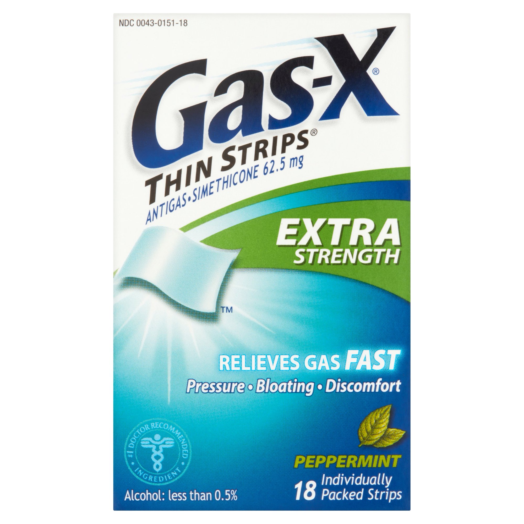 Gas-X Thin Strips Extra Strength Peppermint Individually Packed Strips, 18 count