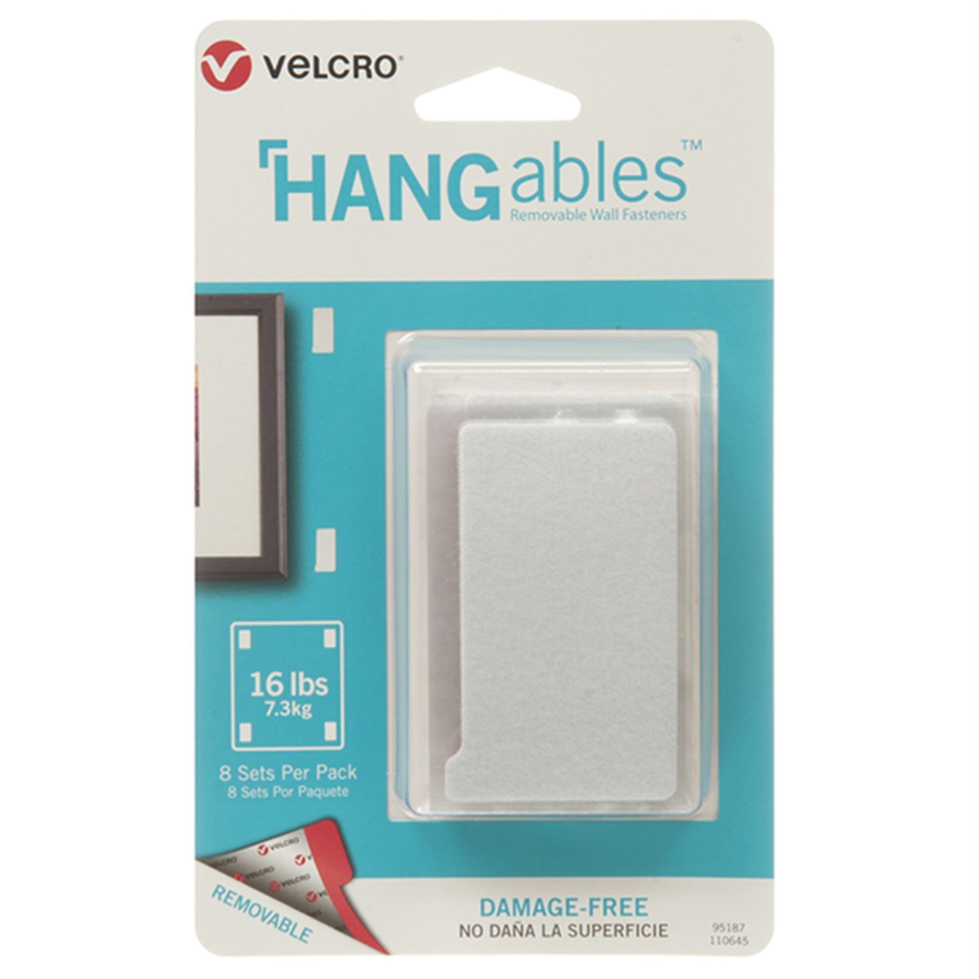 HANGables Removable Wall Fasteners, 3 x 1-3/4 Inch Strips, White