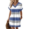 thumbnail image 5 of Women's Striped Print V-Neck Short Sleeve Casual Dress with Pocket, Pullover Summer Dress, Comfortable Loose Fit, Fashionable Ladies Daily Wear,Blue,S, 5 of 8