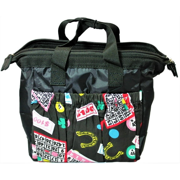 Tote Bag 6 Pocket Black Bingo Card Pattern