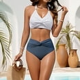 thumbnail image 6 of Women's High Waisted Bikini Sets Matel Tummy Control Swimsuits V Neck Twist Front Cross-Back Bathing Suit White 2XL, 6 of 6