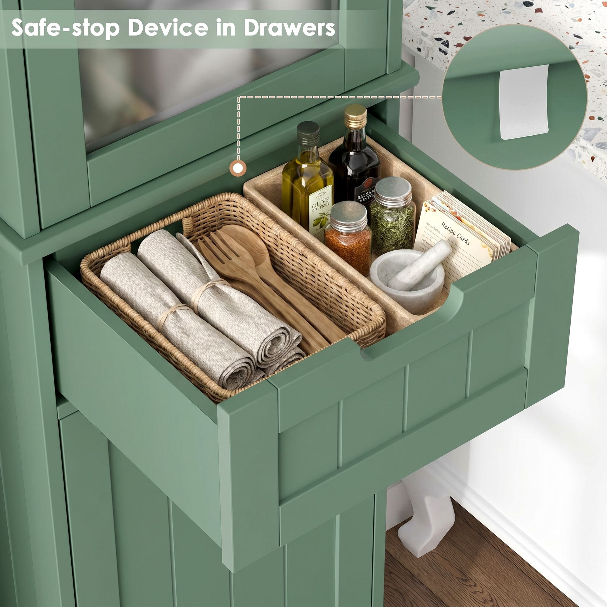 Homfa Narrow Kitchen Pantry Storage Cabinet, 67" Slim Pantry Cabinet with Drawer and Door, Space-Saving Freestanding Storage Cabinet for Small Place, Green