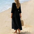 thumbnail image 5 of Womens 3/4 Sleeve Tunic Dress, Casual Loose Fit Pleated Long Gown, Elegant A-Line Work Office Beach Vacation Swing Dress, S-2XL, 5 of 5