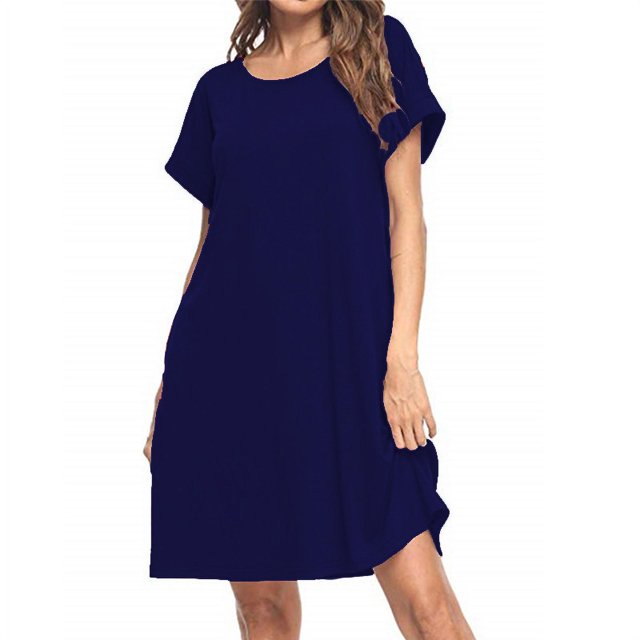 Nouvelle Robe Décontractée à Manches Courtes Unie pour Femmes