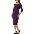 thumbnail image 5 of INSPIRE CHIC Women's Sheath Dress Boat Neck 3/4 Sleeves Split Hem Wear-to-Work Midi Dresses Purple L, 5 of 7