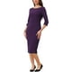 thumbnail image 4 of Vestido de tubo para mujer INSPIRE CHIC con cuello barco, mangas 3/4, dobladillo dividido, vestido midi para el trabajo, color púrpura, talla XL, 4 of 6