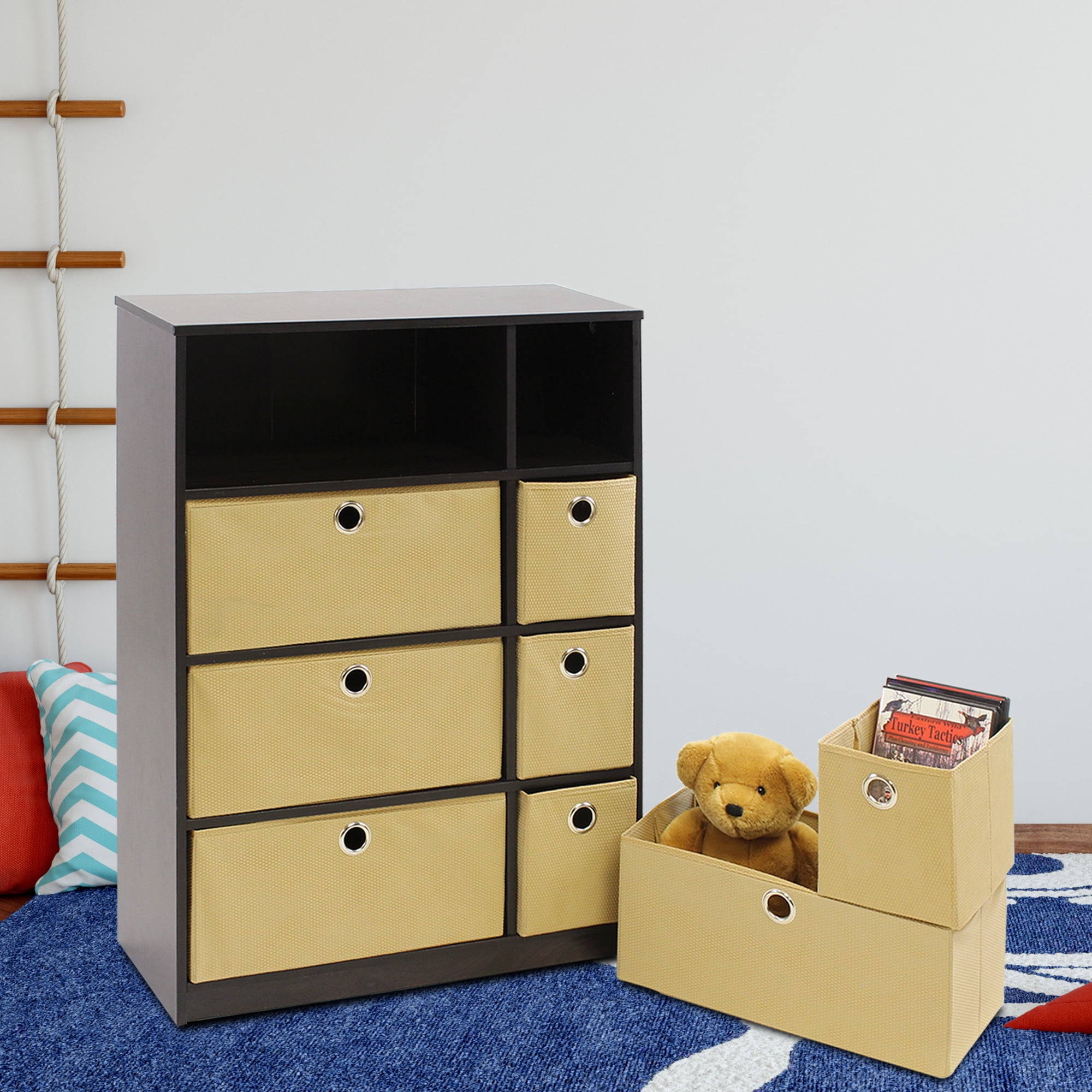 Brown Econ Home Office Furniture 13089EX//LB Storage Organizer Cabinet With Bins
