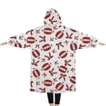 thumbnail image 2 of Oversized Wearable Blanket Hoodie,Football and Ribbon Shapes Pattern Sherpa Blanket Hoodie with Super Pockets,Super Warm Fuzzy Pullover for Women & Men, 2 of 6