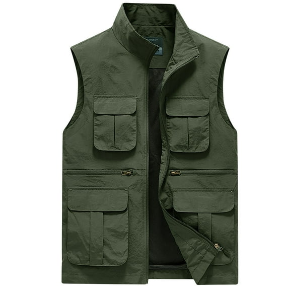 Fishing Vests for Men Work Jacket Standing Collar Multiple Pockets Outdoor Photography And Sports Vest Jacket Coat Utility Vest