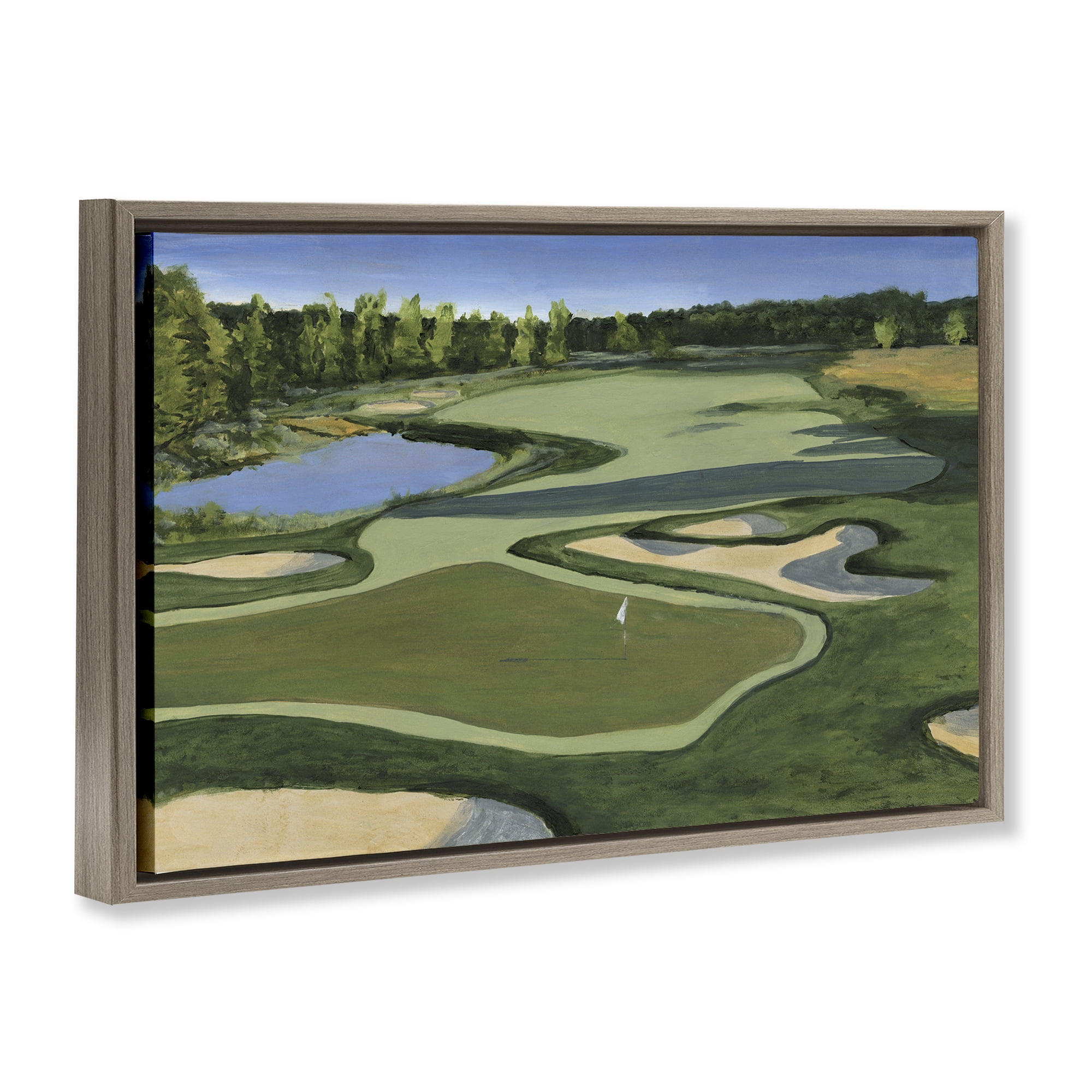 Stupell Industries Traditional Golf Course Landscape Painting Brown Floater Framed Art Print Wall Art, 25 x 17