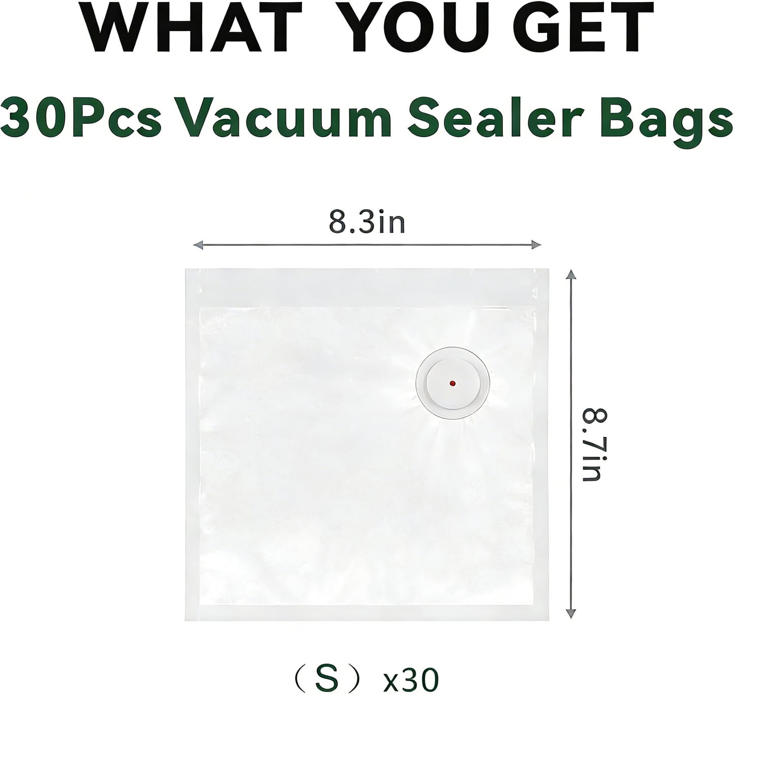 KIBVOE Vacuum Sealer Bags for Food 30 Pcs (8.3 * 8.7in), BPA-Free Sous Vide Bags Reusable, Compatible with Most Handheld Sealers and Vacuum Sealer Machines