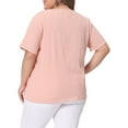 thumbnail image 3 of Blusa de mujer de talla grande Agnes Orinda, de manga corta, cuello redondo, de algodón y lino, camiseta 4X en color rosa, 3 of 6