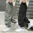 thumbnail image 5 of ZACPNCV Boys' Cargo Pants Wide Leg Straight Casual Sweat Pants Jogger Elastic Waistband Soft Trousers with Pockets 11-12 Years, 5 of 5