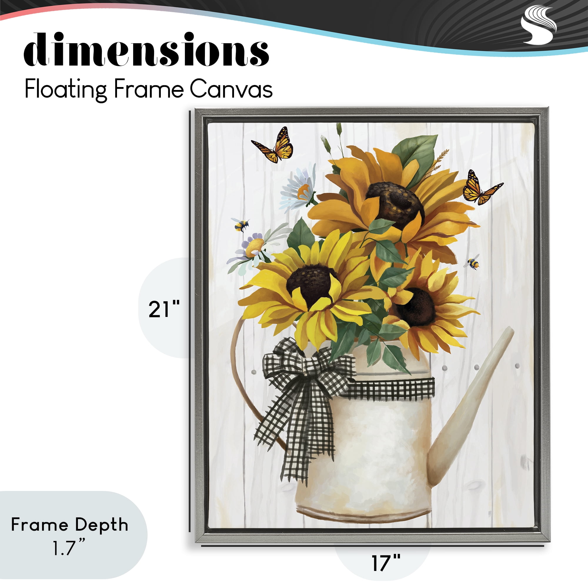 Stupell Industries Sunflower Trio in Watering Can Gray Framed Floater Canvas Wall Art, design by Lucca Sheppard