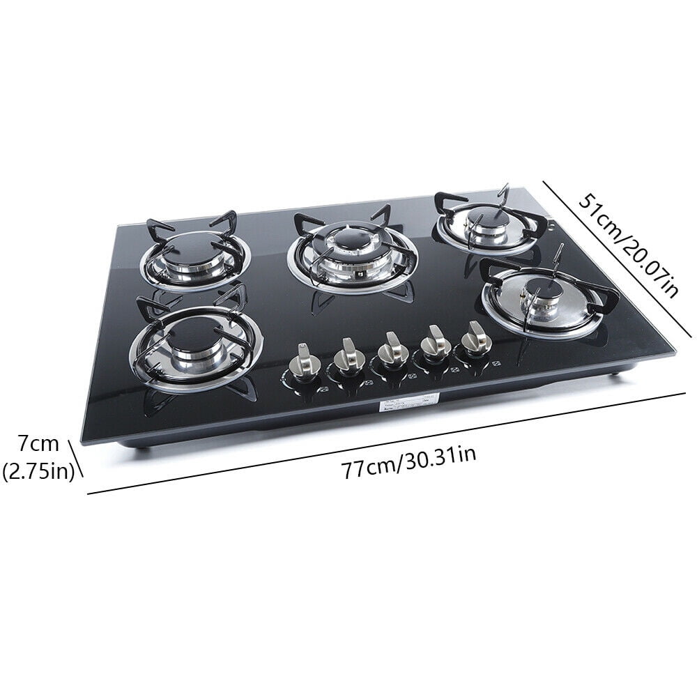 30" Gas Cooktop in Black with 5 Burners