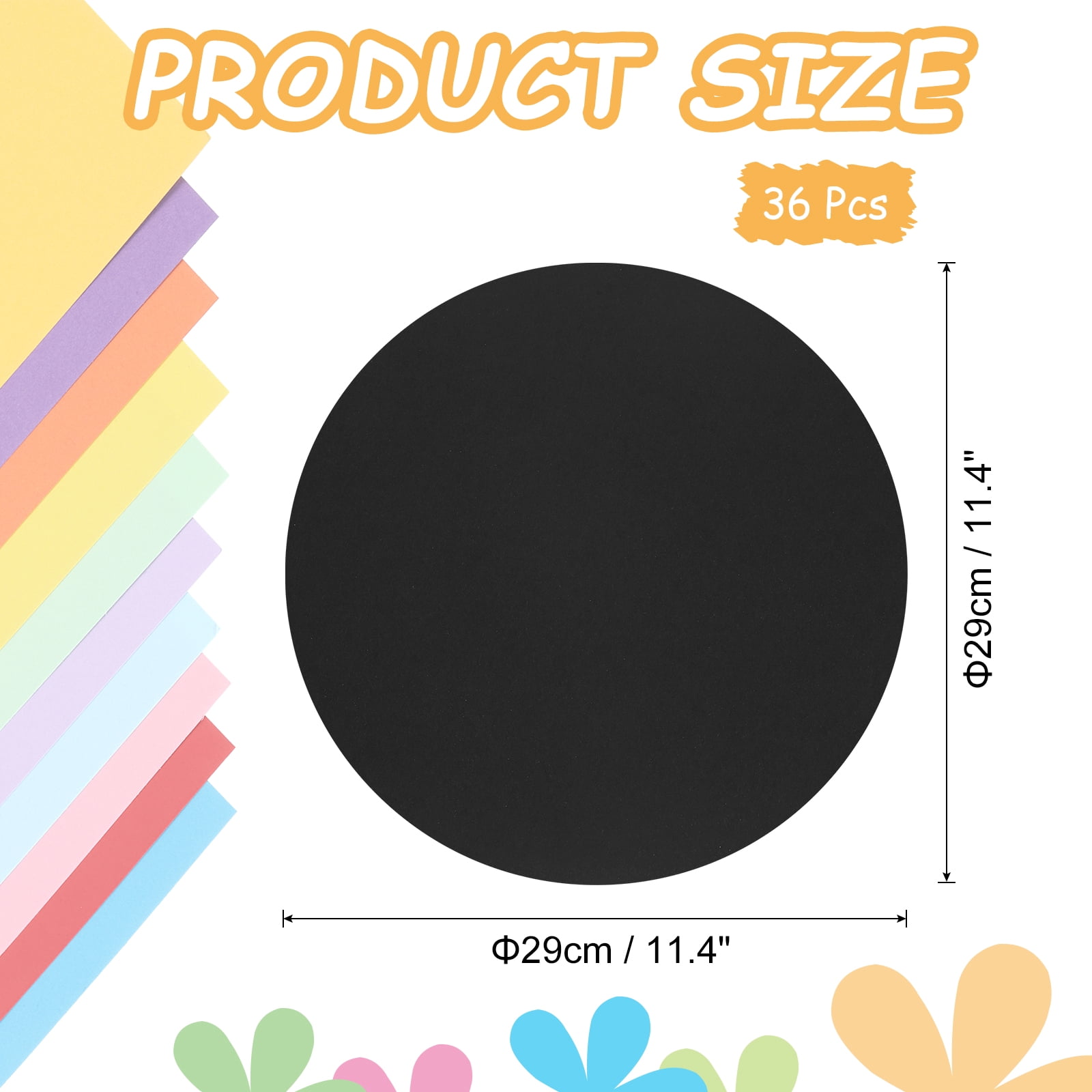 Uxcell Circle Kraft Paper, Round Shape Cardstock Paper Circle Bulletin Board for Art Supplies, Origami, Paper Crafting Black 11.4 x 11.4 Inch