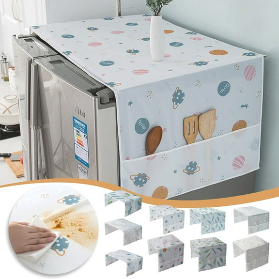 Multi-Purpose Appliance Dust Cover with Side Storage Pockets, Oil & Water-Proof Cotton Linen Protection for Washing Machine, Dryer, Refrigerator, Microwave (1 Pack)