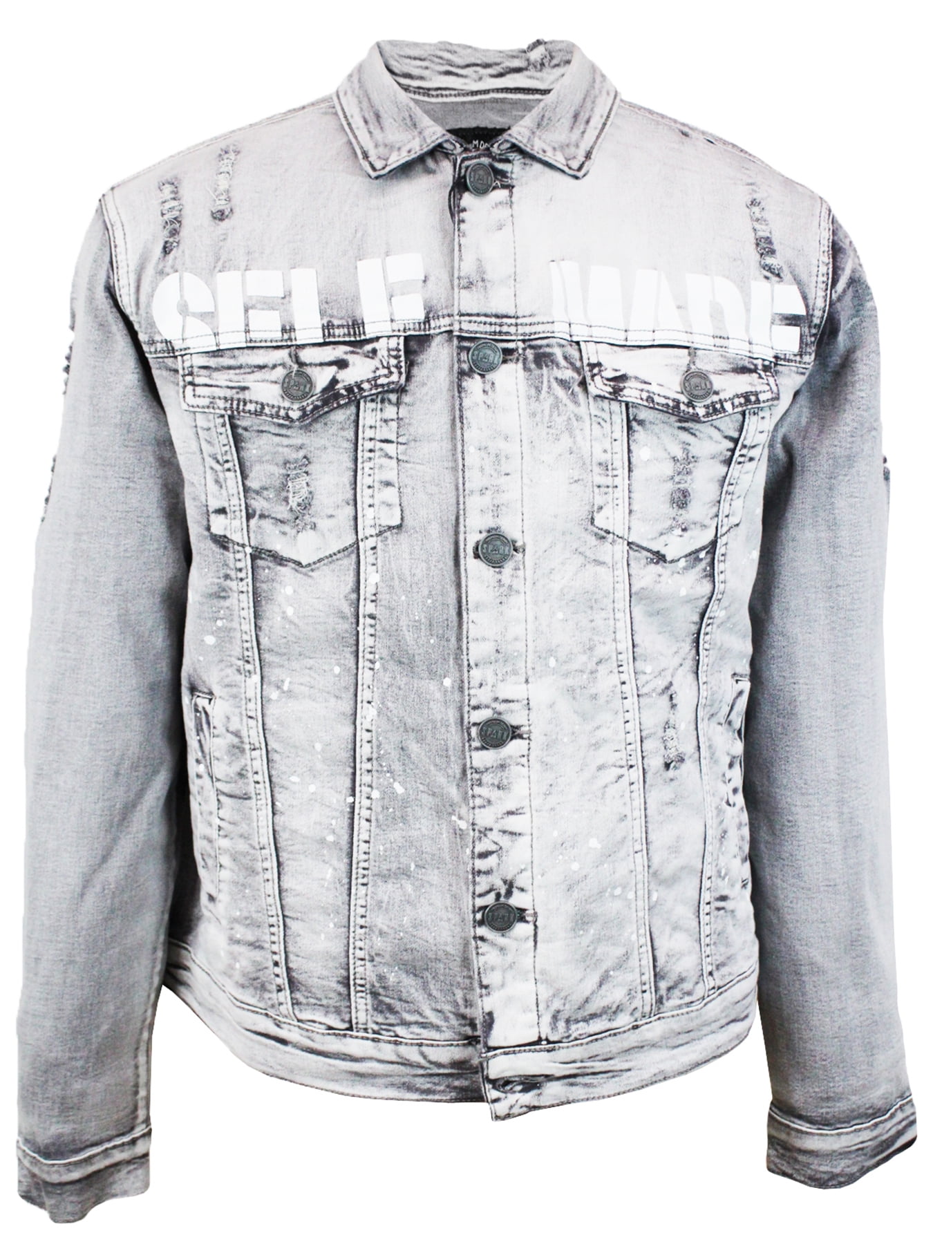 Graphic Print Washed Men's Denim Jacket 
