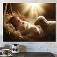 thumbnail image 2 of 2D Flat, 1pc Baby's First Christmas Wooden Frame Canvas Wall Art - Nativity Scene with Baby, Lamb & - Modern Vintage Decor, Horizontal Wrapped Frame, 2 of 9