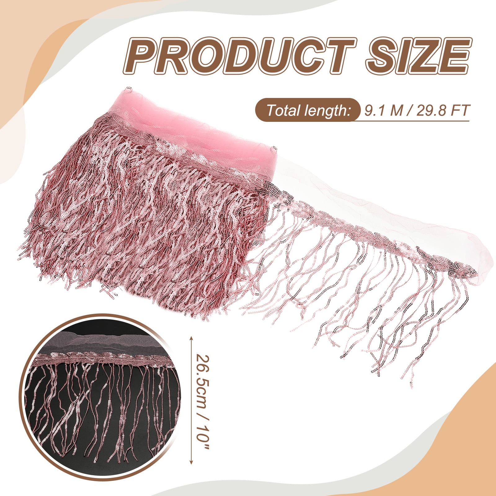 Uxcell 10 Yards 10 Inch Shiny Sequined Tinsel Fringe Trim, Sparkling Spangle Curtain Fringe Paillette Lace Fabric Streamer for DIY Latin Dance Costume Clothing Birthday, Bright Pink