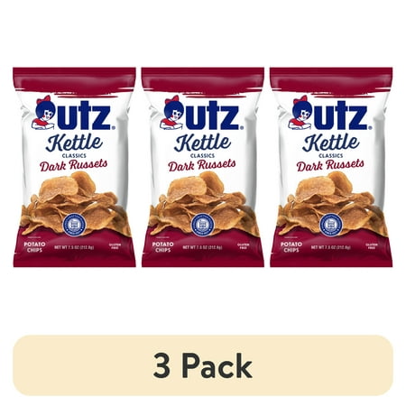 (3 pack) Utz Kettle Classics Dark Russets Potato Chips, Gluten-Free, 7.5 oz Bag