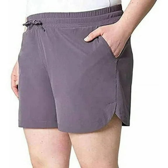 Mondetta Ladies' Woven Stretch Short Moisture Wicking Pull On P (Purple Charcoal, Large)