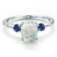 thumbnail image 3 of Gem Stone King 14K White Gold Simulated White Opal and Blue Created Sapphire Engagement Ring for Women | 1.28 Cttw | Oval Cabochon 9X7MM | Gemstone October Birthstone | Size 8, 3 of 6