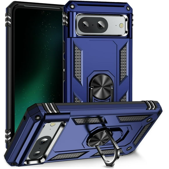 [PST] Google Pixel 8 Ring Case, Anti-Drop Hybrid Magnetic Hard Kickstand Case Cover with Ring Stand