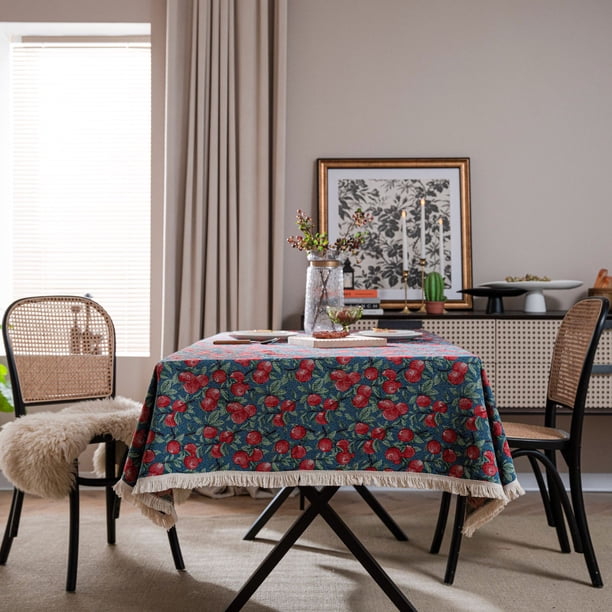 Nvzi Mantel de tela retro para el hogar, rectangular, geométrico, para mesa de té, largo, para mesa de bar, escritorio, estampado (rojo, 220 x 140 cm)