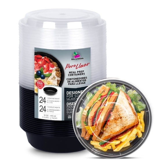 Berry Hip 24 Contenedores Reutilizables para Alimentos 16 oz Diseño Tipo Bowl Hondo con Tapa Transparente