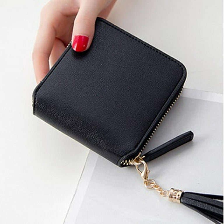 Women Zipper Leather Wallet Change Wallet ID Card Coin Purse with Key Ring  Gift