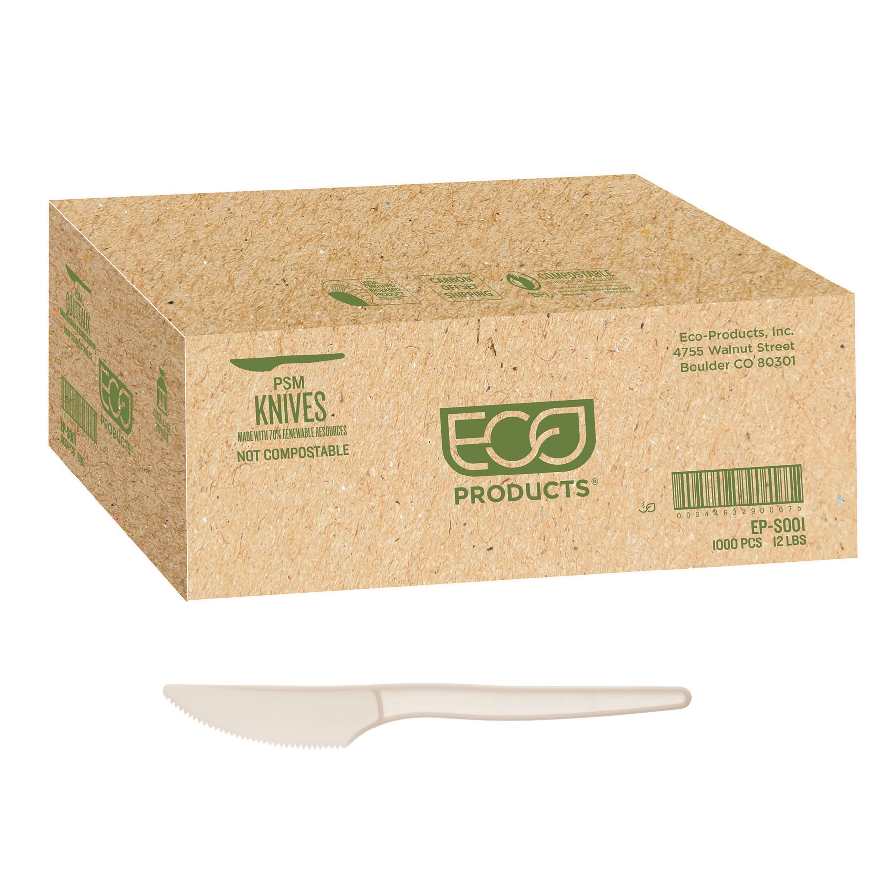 Eco-Products Plant Starch Knife - 7", Cream, 50/Pack, 20 Pack/Carton