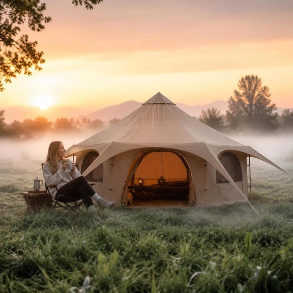 4 Season Canvas Bell Tent 5 M/16.4 Ft, Stove Jack, Breathable Yurt Tent for up to 8 People
