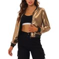 thumbnail image 1 of CHAQUETA BOMBER CORTA METÁLICA CON CUELLO ALTO PARA MUJERES CHIC, L, MARRÓN DORADO, 1 of 7
