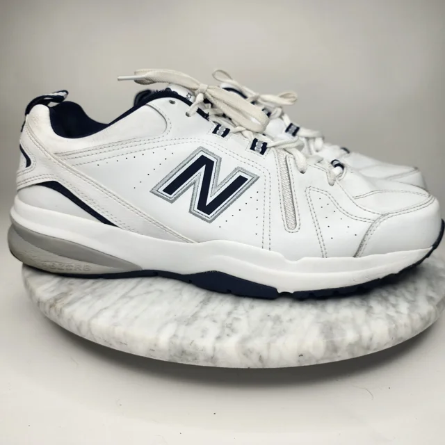 New Balance 608V5 White Navy Training Shoes Mens Size 11.5 Wide 4E NO INSOLES